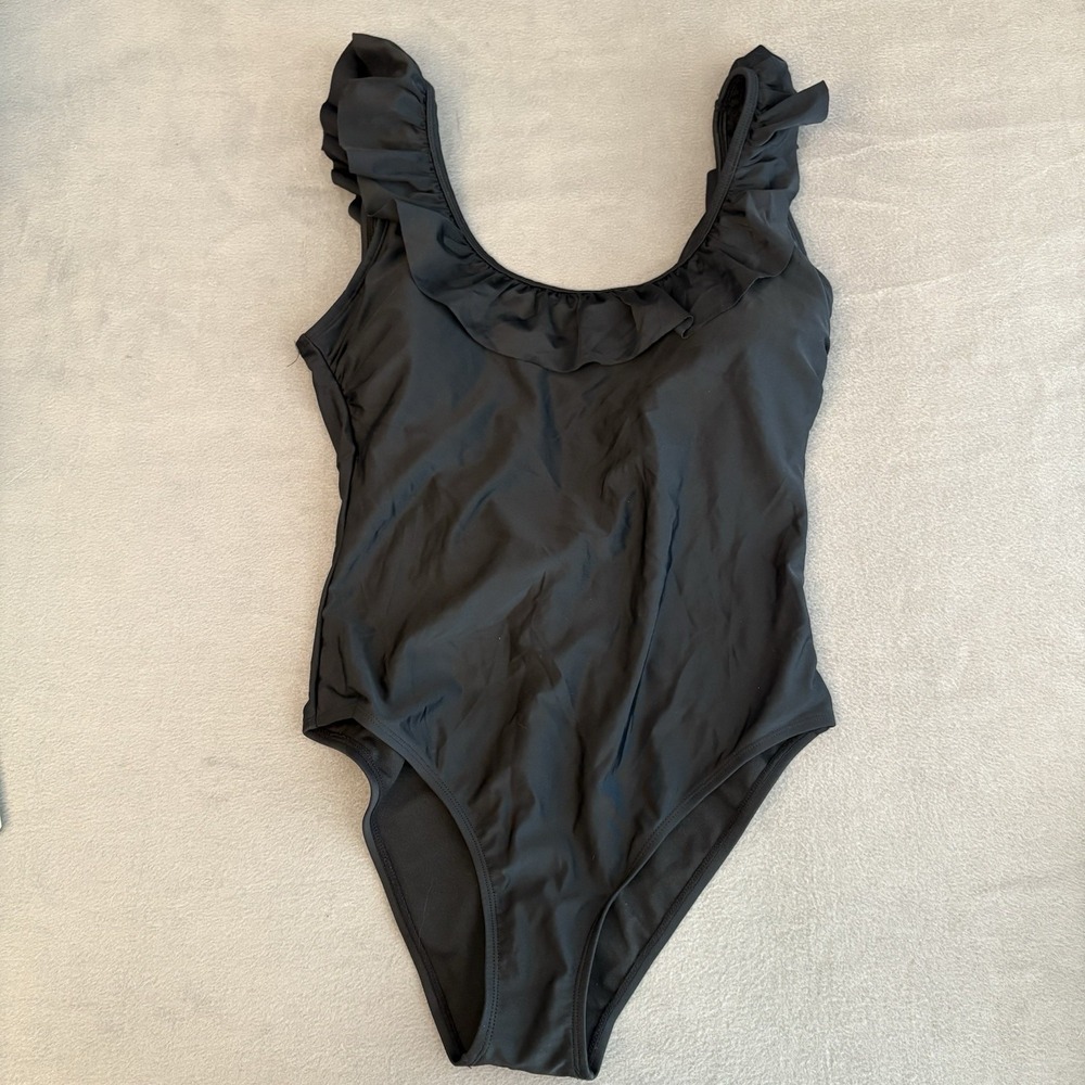 Womens Sugar Coast Size M Black Bathing Swim Suit 1 Pc Ruffle Scoop Back Padded